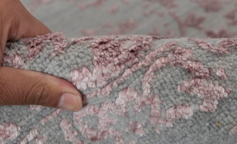 6X9 Rug Floral Design Rug Grey Pink Modern Style Handmade Wool Silk Touch Rug #635(180x275 Cms.)