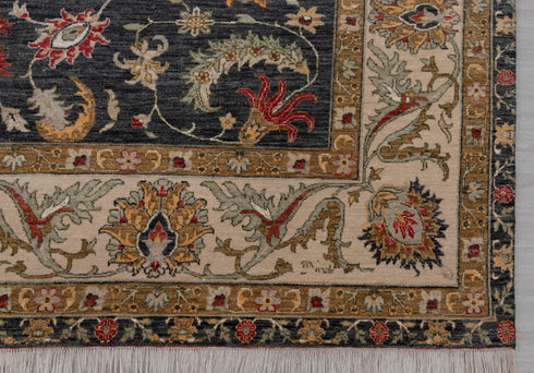 9x12 Charcoal Beige Retro Kerman Hand Knotted High Quality 100% Wool Rug-274