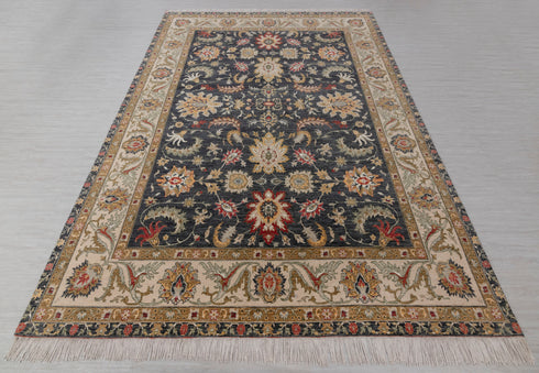 9x12 Charcoal Beige Retro Kerman Hand Knotted High Quality 100% Wool Rug-274