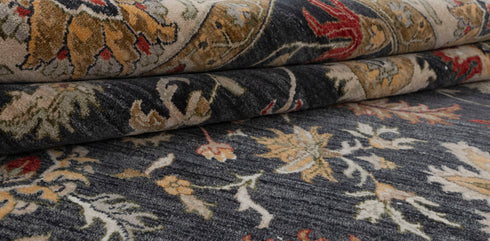 9x12 Charcoal Beige Retro Kerman Hand Knotted High Quality 100% Wool Rug-274