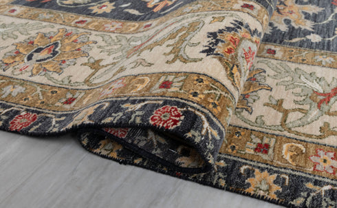 9x12 Charcoal Beige Retro Kerman Hand Knotted High Quality 100% Wool Rug-274