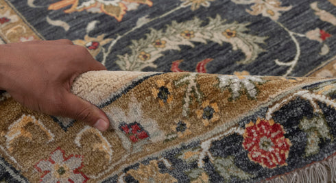 9x12 Charcoal Beige Retro Kerman Hand Knotted High Quality 100% Wool Rug-274