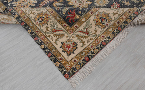 9x12 Charcoal Beige Retro Kerman Hand Knotted High Quality 100% Wool Rug-274