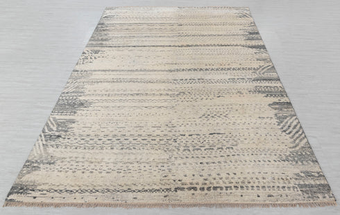 8x10 Moroccan Charcoal Cream Pile Bohemian Geometric Rug Wool Beni Ourain Berber Hand Knotted Se-49