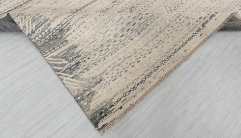 8x10 Moroccan Charcoal Cream Pile Bohemian Geometric Rug Wool Beni Ourain Berber Hand Knotted Se-49