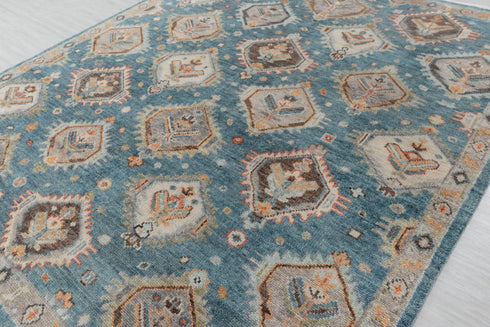 8x10 Blue Tribal Oushak Home Decor Rug Modern Ushak Turkish Design Hand Knotted Hand Spun Wool Rug #4546