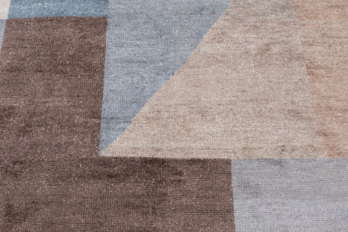 8x10 Wool Silk Blue Mid Century Inspired Geometric Hand Knotted Rug #Se-60(242x300 Cms.) Free Shipping!!