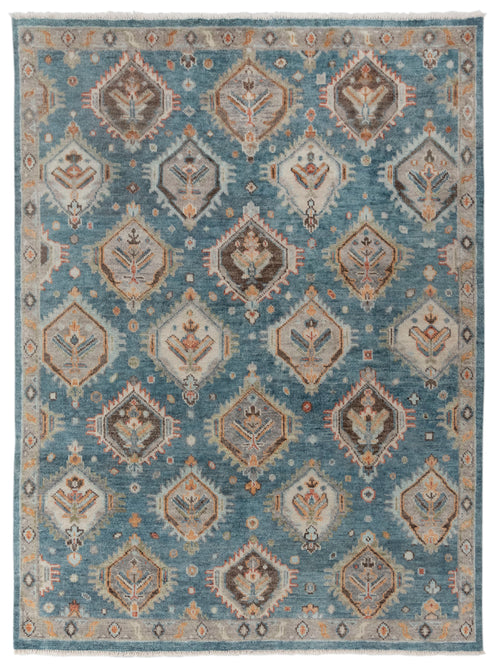 8x10 Blue Tribal Oushak Home Decor Rug Modern Ushak Turkish Design Hand Knotted Hand Spun Wool Rug #4546