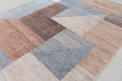 8x10 Wool Silk Blue Mid Century Inspired Geometric Hand Knotted Rug #Se-60(242x300 Cms.) Free Shipping!!