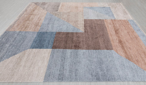 8x10 Wool Silk Blue Mid Century Inspired Geometric Hand Knotted Rug #Se-60(242x300 Cms.) Free Shipping!!