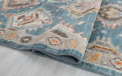 8x10 Blue Tribal Oushak Home Decor Rug Modern Ushak Turkish Design Hand Knotted Hand Spun Wool Rug #4546