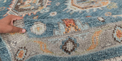 8x10 Blue Tribal Oushak Home Decor Rug Modern Ushak Turkish Design Hand Knotted Hand Spun Wool Rug #4546