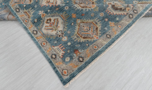 8x10 Blue Tribal Oushak Home Decor Rug Modern Ushak Turkish Design Hand Knotted Hand Spun Wool Rug #4546