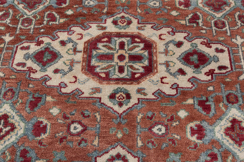 8x10 Rust Turkish Style Kazak Oushak Design Rug Hand Knotted Hand Spun Wool Rug #SE-54