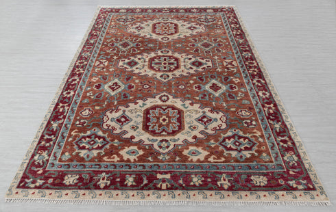 8x10 Rust Turkish Style Kazak Oushak Design Rug Hand Knotted Hand Spun Wool Rug #SE-54