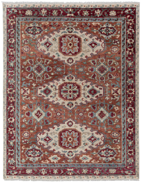 8x10 Rust Turkish Style Kazak Oushak Design Rug Hand Knotted Hand Spun Wool Rug #SE-54