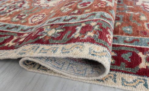 8x10 Rust Turkish Style Kazak Oushak Design Rug Hand Knotted Hand Spun Wool Rug #SE-54