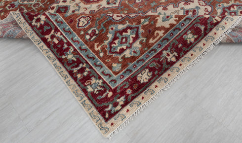 8x10 Rust Turkish Style Kazak Oushak Design Rug Hand Knotted Hand Spun Wool Rug #SE-54