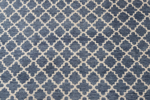 8x10 Geometric Blue Cream Design Saree Silk Rug Home Decor Rug  Hand Knotted Hand Spun Wool Rug #SE-52