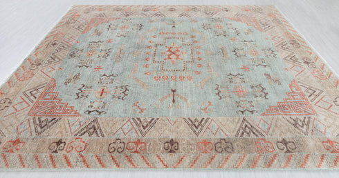 8x10 Blue Taupe Sand Modern Designer Oushak Turkish Design Hand Knotted Hand Spun Wool Rug #SE-127