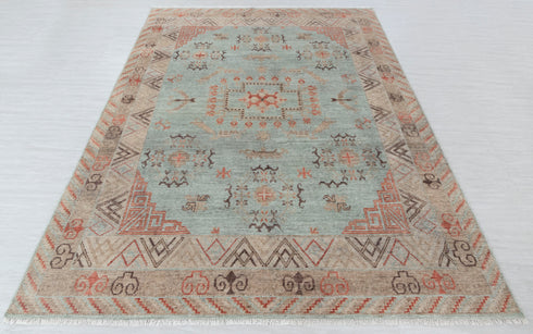 8x10 Blue Taupe Sand Modern Designer Oushak Turkish Design Hand Knotted Hand Spun Wool Rug #SE-127