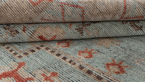 8x10 Blue Taupe Sand Modern Designer Oushak Turkish Design Hand Knotted Hand Spun Wool Rug #SE-127