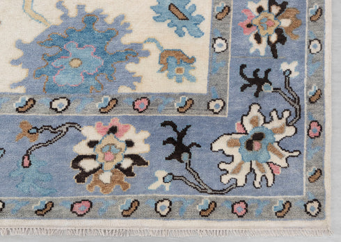 9x12 Cream Blue Modern Turkish Style Oushak Rug Hand Knotted Wool Rug #SE-101(275x365 Cms.)