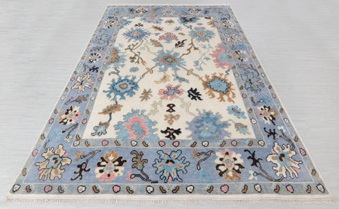 9x12 Cream Blue Modern Turkish Style Oushak Rug Hand Knotted Wool Rug #SE-101(275x365 Cms.)
