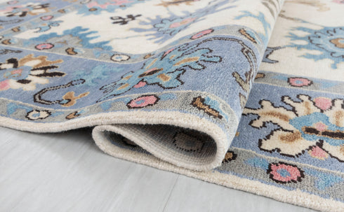 9x12 Cream Blue Modern Turkish Style Oushak Rug Hand Knotted Wool Rug #SE-101(275x365 Cms.)