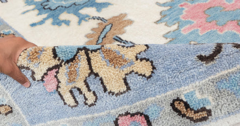 9x12 Cream Blue Modern Turkish Style Oushak Rug Hand Knotted Wool Rug #SE-101(275x365 Cms.)