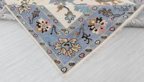 9x12 Cream Blue Modern Turkish Style Oushak Rug Hand Knotted Wool Rug #SE-101(275x365 Cms.)