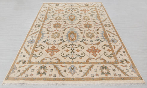 8x10 Beige Cream Persian Style Designer Oushak Turkish Design Hand Knotted Hand Spun Wool Rug #SE-129