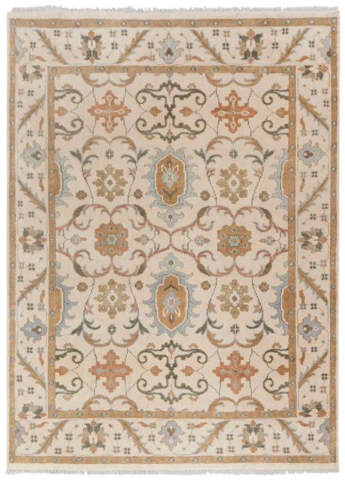 8x10 Beige Cream Persian Style Designer Oushak Turkish Design Hand Knotted Hand Spun Wool Rug #SE-129