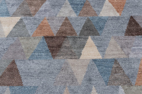 8x10 Wool Silk Geometric Blue Mid Century Inspired Hand Knotted Rug #Se-66(242x300 Cms.) Free Shipping!!