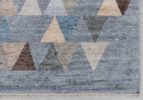 8x10 Wool Silk Geometric Blue Mid Century Inspired Hand Knotted Rug #Se-66(242x300 Cms.) Free Shipping!!