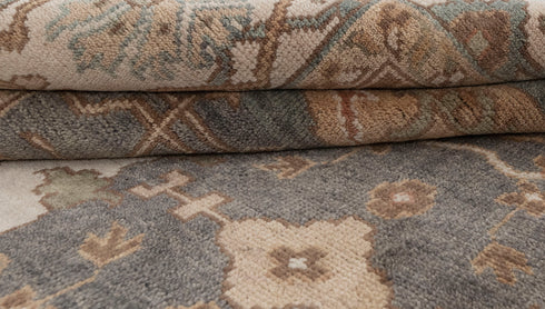 8x10 D.Grey Cream Beige Soft Pastel Oushak  Easy Washable Rug  Hand Knotted Hand Spun Wool Rug #Se-132