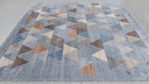 8x10 Wool Silk Geometric Blue Mid Century Inspired Hand Knotted Rug #Se-66(242x300 Cms.) Free Shipping!!