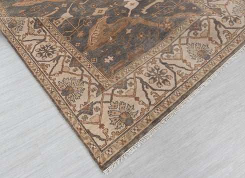 8x10 D.Grey Cream Beige Soft Pastel Oushak  Easy Washable Rug  Hand Knotted Hand Spun Wool Rug #Se-132