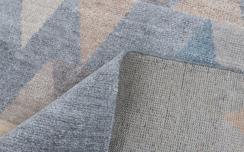 8x10 Wool Silk Geometric Blue Mid Century Inspired Hand Knotted Rug #Se-66(242x300 Cms.) Free Shipping!!