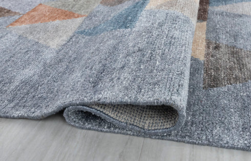 8x10 Wool Silk Geometric Blue Mid Century Inspired Hand Knotted Rug #Se-66(242x300 Cms.) Free Shipping!!