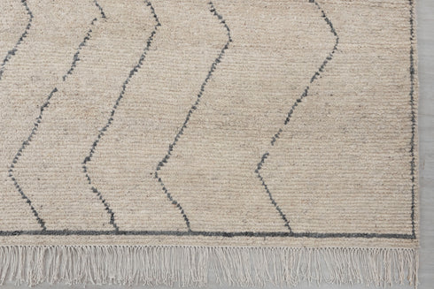 9x12 Ivory Charcoal Zigzag Moroccan Design Beni Ourain Hand Knotted Rug, No Wool Shedding-#355