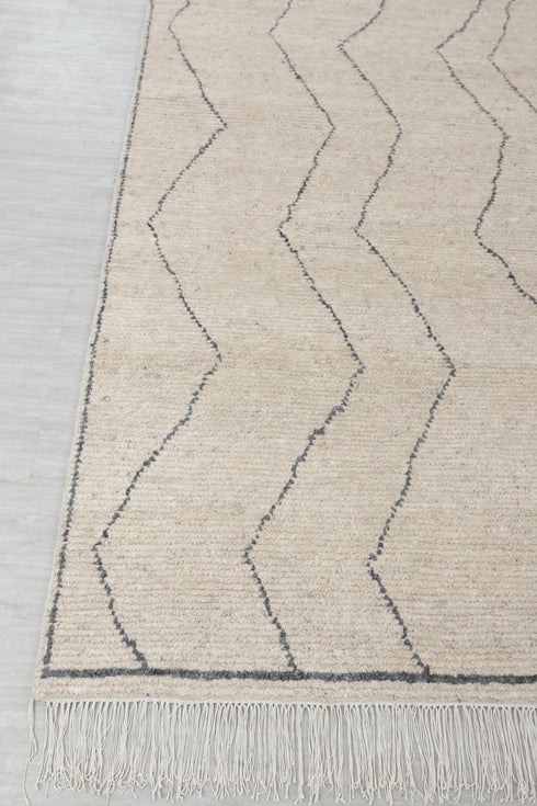 9x12 Ivory Charcoal Zigzag Moroccan Design Beni Ourain Hand Knotted Rug, No Wool Shedding-#355