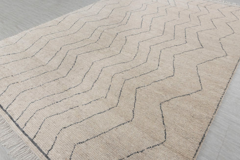 9x12 Ivory Charcoal Zigzag Moroccan Design Beni Ourain Hand Knotted Rug, No Wool Shedding-#355