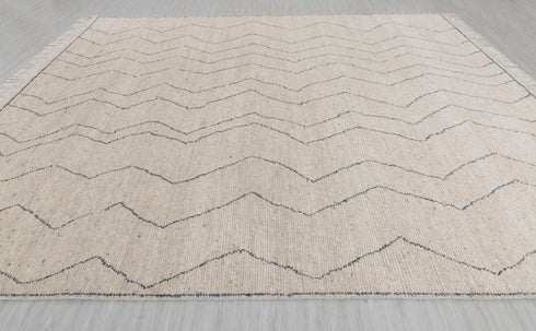 9x12 Ivory Charcoal Zigzag Moroccan Design Beni Ourain Hand Knotted Rug, No Wool Shedding-#355