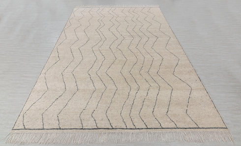 9x12 Ivory Charcoal Zigzag Moroccan Design Beni Ourain Hand Knotted Rug, No Wool Shedding-#355