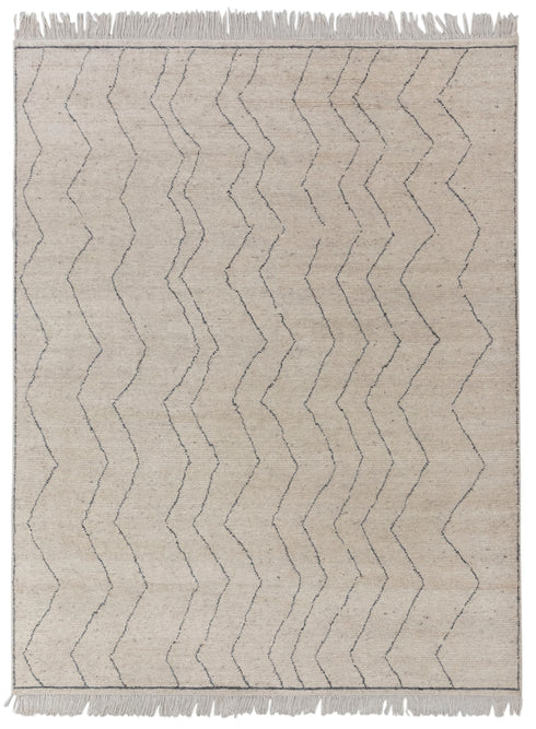 9x12 Ivory Charcoal Zigzag Moroccan Design Beni Ourain Hand Knotted Rug, No Wool Shedding-#355