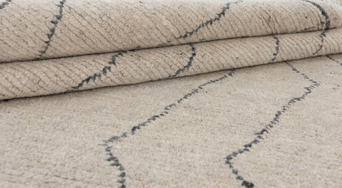 9x12 Ivory Charcoal Zigzag Moroccan Design Beni Ourain Hand Knotted Rug, No Wool Shedding-#355