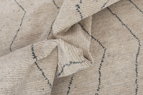 9x12 Ivory Charcoal Zigzag Moroccan Design Beni Ourain Hand Knotted Rug, No Wool Shedding-#355