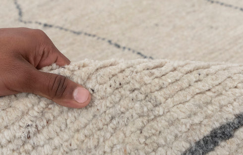 9x12 Ivory Charcoal Zigzag Moroccan Design Beni Ourain Hand Knotted Rug, No Wool Shedding-#355