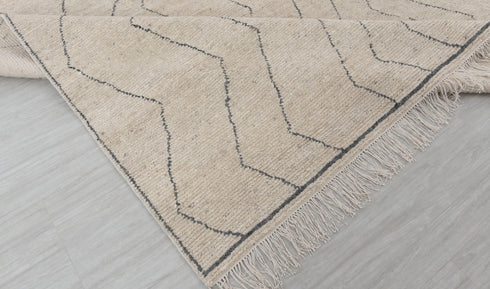 9x12 Ivory Charcoal Zigzag Moroccan Design Beni Ourain Hand Knotted Rug, No Wool Shedding-#355